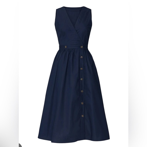 J. Crew Factory Rosina Poplin Navy Button Front Fit & Flare Wrap Midi Dress sz 6 - Picture 1 of 9